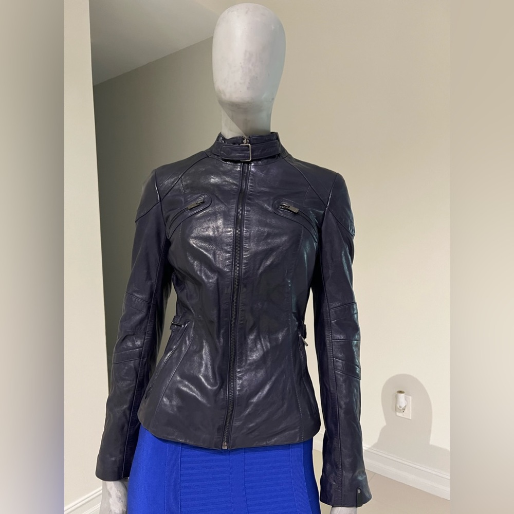 Bod & Christensen Jenna Ink/ navy leather Jacket size XS $500.